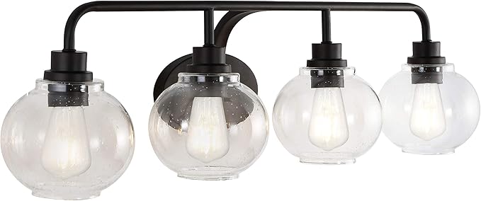 JONATHAN Y 36" Oil Rubbed Bronze Farmhouse LED Vanity Light Wall Sconce for Bathroom, Clear Seeded Glass Shade, Industrial Iron Indoor Fixture, LED Bulb Included (JYL7529A)