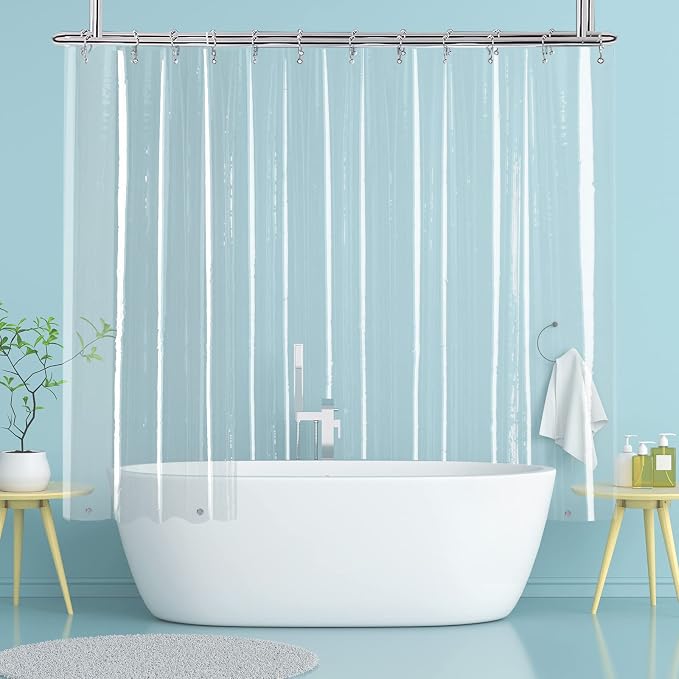 Clear Clawfoot Tub Shower Curtain Liner, ExtraWide and Short 108x60 | Transparent Waterproof Peva Plastic Wrap Around Bathroom Shower Liner for Bathtub with 5 Magnets and S/Steel Hooks