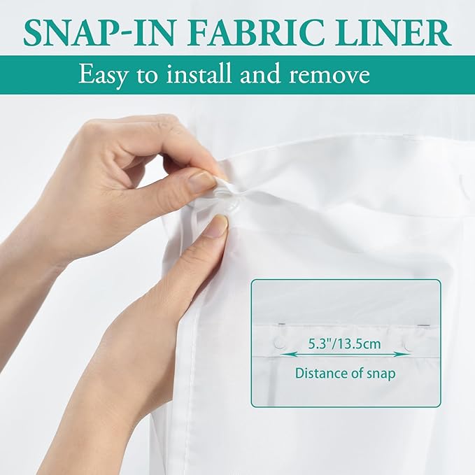 No Hook Ombre Grey White Striped Stall Shower Curtain with Snap in Liner Set - Hotel Shower Curtain and Liner Set with See Through Mesh Top Window,Machine Washable, 54x80 INCH