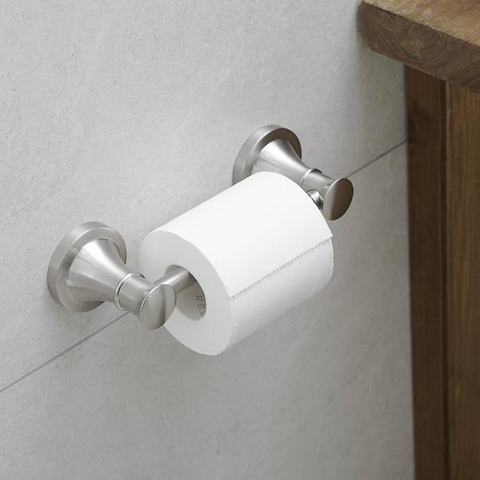 Bathroom Toilet Paper Holder Wall Mount Tissue Holder Brushed Nickel | Rustproof Toilet Tissue Roll Holder, Flexible Double Post Pivoting Handle, Bathroom Accessories SUS304 Stainless Steel