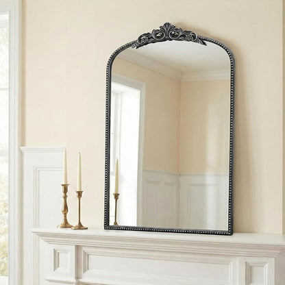 Micasso Bathroom Mirrors for Over Sink: 24"x36" Balck Vintage Arched Mirror | Traditional Ornate Baroque Decorative Antique Wall Mirror for Bedroom/Entryway/Hallway/Dresser/Vanity/Mantel/Nightstand