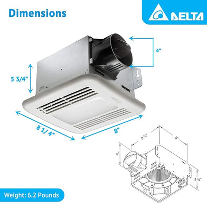 breez Exhaust Bath Fan GBR100LED - LED Light, 1.5 Sones - 100 CFM | Brushless Dc Motor, Energy Star Certified, Dimmable 13 W, 80 Cri, Ceiling Or Wall Mount, Remote Control, 8 X 8 X 6 In, 6.5 lb