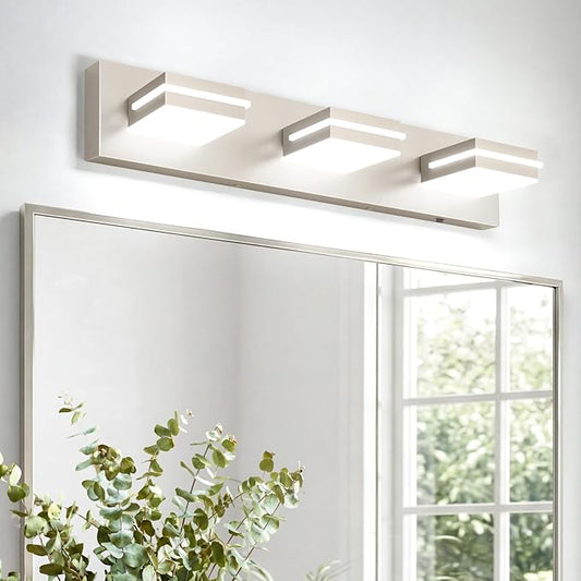 VOLISUN Modern Bathroom Vanity Light Fixtures (3-Light, 24-Inch), Brushed Nickel LED Bathroom Light Fixtures Over Mirror, 360°Rotatable Head, LED Vanity Lights for Bathroom (Cool White 6000K)