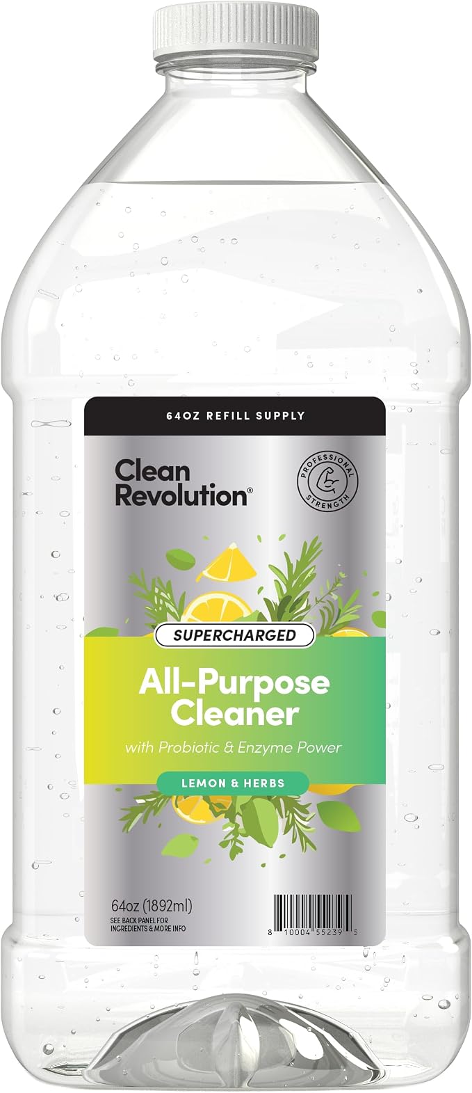 Clean Revolution SuperCharged All Purpose Cleaner Refill with Smart Probiotic + Enzyme Complex, Multi-Surface Kitchen Bathroom & Floor Cleaner, Lemon & Herbs, 64 Fl oz (Pack of 1)