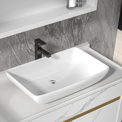 24"x15" Bathroom Vessel Sink Rectangular - White Porcelain Ceramic Rectangle Above Counter Vanity Lavatory Bath Sink Art Basin