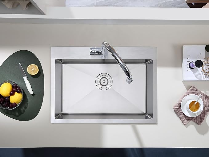 28x18 Inch Drop-in Kitchen Sink 18 Gauge Stainless Steel | Single Bowl Single Hole Topmount Sink with Brushed Finish, 28"x18"x9" Large Basin for Family Kitchen, Bar and Prep Area