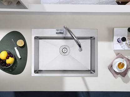28x18 Inch Drop-in Kitchen Sink 18 Gauge Stainless Steel | Single Bowl Single Hole Topmount Sink with Brushed Finish, 28"x18"x9" Large Basin for Family Kitchen, Bar and Prep Area