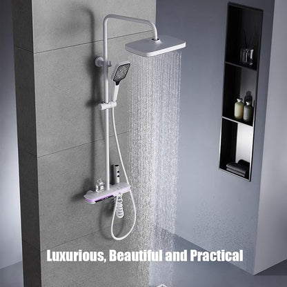 BEITH Thermostatic Shower System, 4 Piano Keys Shower Faucet Set, 31x20cm Square Shower Set, Digital Display, 360° LED Ambient Light, Hydroelectric Power, with Bathtub Faucet, Booster Spray Gun