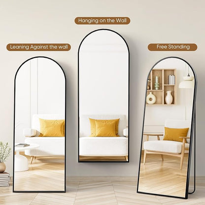 NEWBULIG Arched Full Length Floor Mirror 58"x19", Body Standing Mirror | Wall Hanging or Leaning, Shatter-Proof Glass, Aluminum Alloy Frame with Stand, Home Decor Bedroom, Black