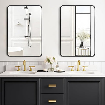 Fabuday Bathroom Mirrors Over Sink 2 Pack- 36x24 Inch Black Matte Framed Mirrors Wall Mounted, Large Rectangle Vanity Mirror Metal Frame for Bathroom Double Sink, Farmhouse, Bedroom, Restroom
