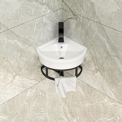 Lordear Corner Wall Mounted Bathroom Sink with Towel Rack – 11 4/5" x 11 4/5" Inch Triangular Wall Hung Porcelain Vessel Sink for Small Bathrooms One Hole Vanity Sink for Corner Installation