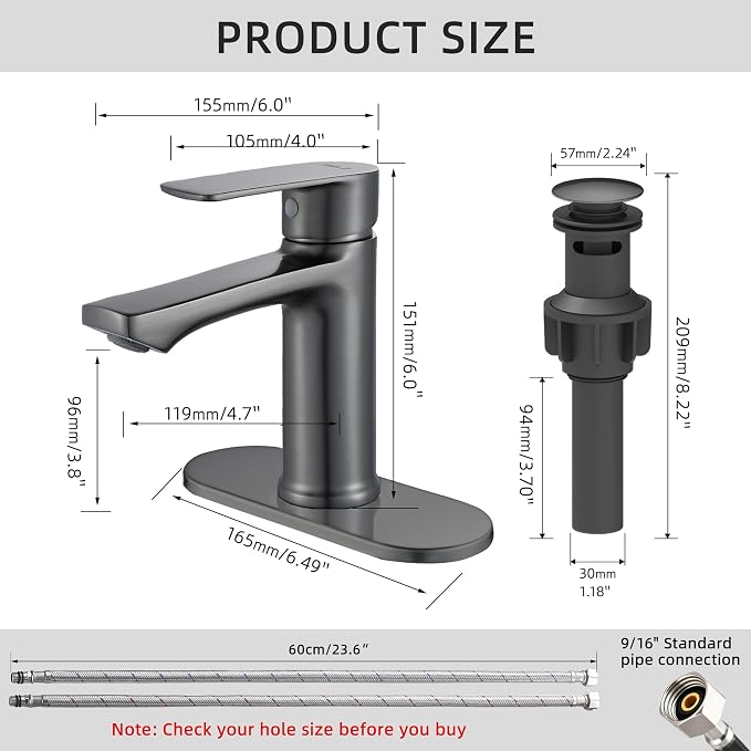 BELZ Grey Bathroom Faucet, Lead-Free 1 or 3 Hole (4") Vanity Sink Faucet | NSF372 Certified, Rustproof & Splash-proof Aerator, Single Handle Modern Design with Pop-up drain & Hoses, Easy DIY Install