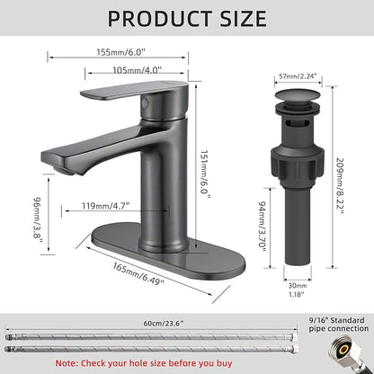 BELZ Grey Bathroom Faucet, Lead-Free 1 or 3 Hole (4") Vanity Sink Faucet | NSF372 Certified, Rustproof & Splash-proof Aerator, Single Handle Modern Design with Pop-up drain & Hoses, Easy DIY Install