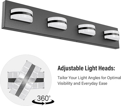 LED Bathroom Vanity Light, 360°Rotatable, Nature White 5000K 4Light, Black Modern Matte Bathroom Lighting Fixtures, Over Mirror Vanity Lights ETL Certified