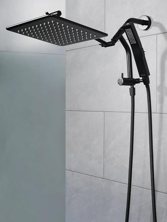 G-Promise 10 Inch All Metal Rain Shower Head with Handheld (Matte Black) | Full Body Coverage, Pause Mode Diverter, Power Wash Mode Handheld, Suits Every Height, Easy to Install, Modern Bath Upgrade
