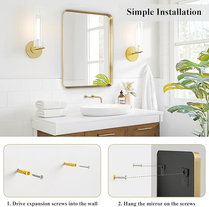 Fabuday Bathroom Mirror Over Sink 16x24 Inch - Gold Matte Framed Mirrors, Rectangular Wall Mounted Bathrooms for Restroom, Farmhouse, Entryway, Horizontal or Vertical Hanging