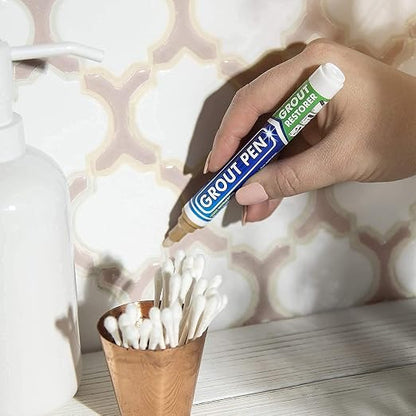 Grout Pen Beige Tile Grout Paint Marker - 2 Pack w/Extra Tips (7mL) | Waterproof Grout Refresh Restorer for Kitchen & Bathroom, Tile Grout Colorant Pens - Narrow Tip 5mm - Beige