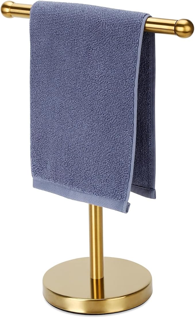 Hand Towel Holder Gold, Hand Towel Rack Stand with Heavy Weighted Base, Countertop Hand Towel Holder Stand for Bathroom，SUS304 Stainless Steel (Gold)