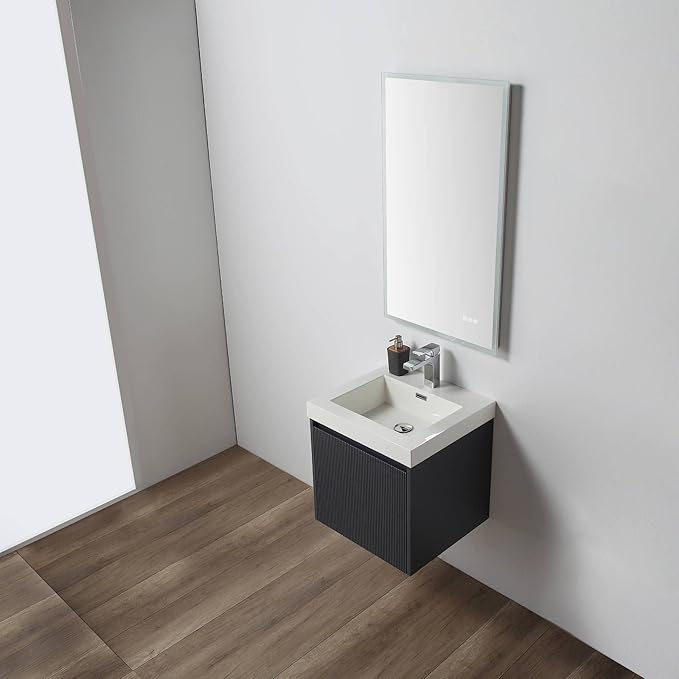 Blossom 20 Inch Bathroom Vanity with Sink, All Wood Wall Mounted Floating Bathroom Vanity Cabinet with Acrylic Sink, Bathroom Sink Cabinet with Soft-Close Drawer, Modern Style Vanities, Night Blue