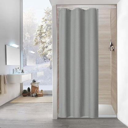 MitoVilla Grey Waffle Stall Shower Curtain, 36 x 72, Farmhouse Half Size, Fabric Narrow, 36 inch Waffle Weighted Set, Gray