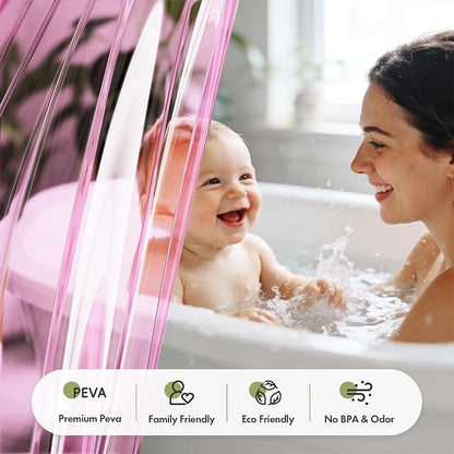 Bathway Shower Curtain Liner Pink Clear Shower Curtain Liner 72x72 PEVA Waterproof Shower Curtain Liner Plastic with 3 Magnets and 12 Rustproof Metal Grommets, Lightweight Shower Liner for Bathroom