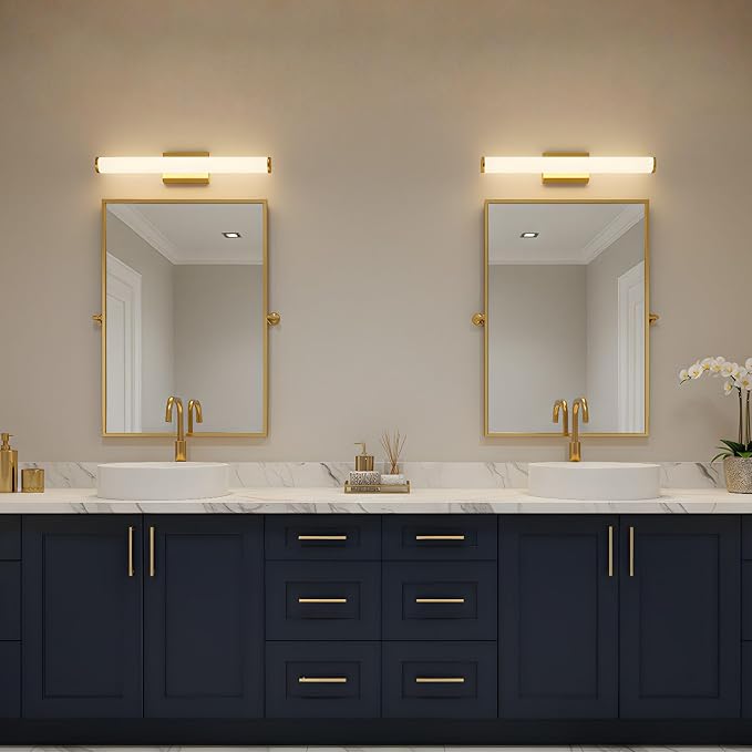 24 Inch Modern LED Vanity Light, Brushed Gold Bathroom Lighting Fixture, 3000K Warm White Light Bar for Mirror (22W, 1760Lumens, CRI>90, ETL Listed)