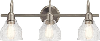 Kichler Avery 24" Vanity Bath Light in Brushed Nickel, Vintage 3-Light Bathroom Wall Mount Fixtured with Clear Seeded Glass, (24" W x 9.25" H), 45973NI