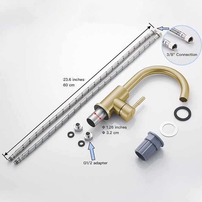 Wet Bar Sink Faucet Single Hole Brushed Gold, Modern Single Handle Bathroom Sink Faucet Commercial Stainless Steel Prep Sink Faucet