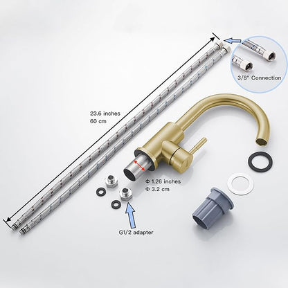 Wet Bar Sink Faucet Single Hole Brushed Gold, Modern Single Handle Bathroom Sink Faucet Commercial Stainless Steel Prep Sink Faucet