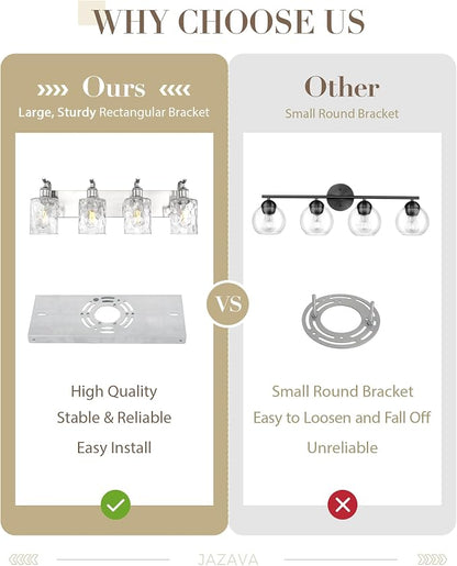 4-Light 27 Inch Bathroom Vanity Light,Hammered Glass,Nickel | Brushed Nickel,Over Mirror Wall Light,E26 sockets,for bathroom mirror,powder room,dressing area