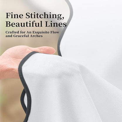 BTTN White Boho Scalloped Linen Textured Cloth Shower Curtain Set, 72x72 | 230GSM Waterproof Polyester, Heavy Duty Fabric, 12 Plastic Hooks, Modern Farmhouse Style, Machine Washable, Bathroom Decor