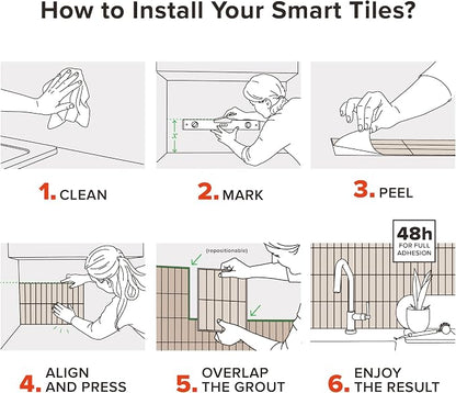 Smart Tiles Peel and Stick backsplash, Stacked Frost Gray, 11.43"x9" | Pack of 5 (3.5 sq ft), Glossy, Heat/Moisture Resistant, Low VOC, Kitchen/Bathroom, Renter Friendly, Made in Canada