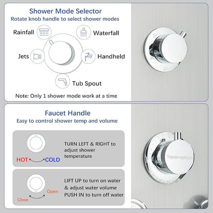 Luxury Shower Tower System with LED Shower Head, 5 Functions Shower Panel Tower System with 4 pcs Body Massage Jets,Stainless Steel Wall Mount Massage Shower Panel Tower System Brushed Nickel