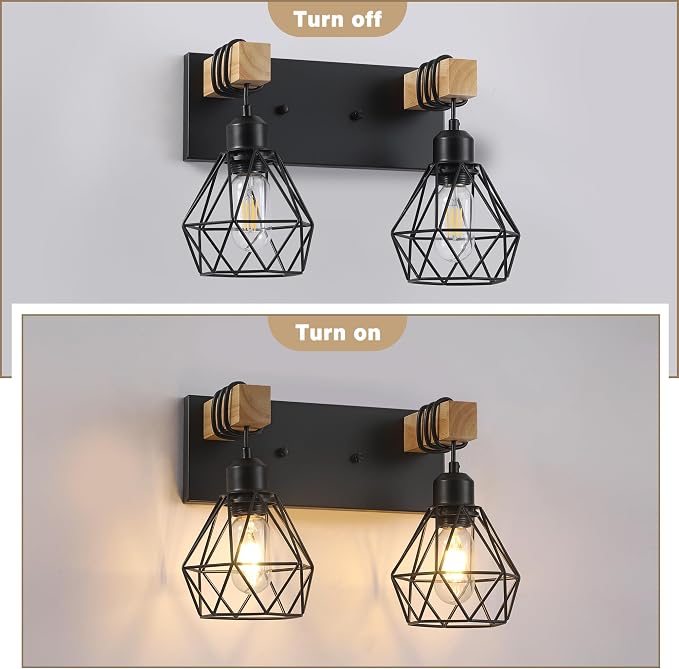 maesta 3 Light Bathroom Vanity Light, Farmhouse Black Fixture Over Mirror | Farmhouse Bathroom Light Fixtures, Wood & Metal, Anti-Rust, Easy to Install for Rustic Bathroom Hallway