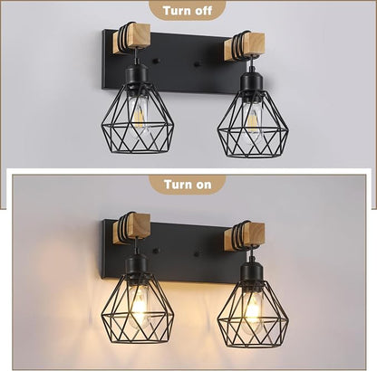 maesta 3 Light Bathroom Vanity Light, Farmhouse Black Fixture Over Mirror | Farmhouse Bathroom Light Fixtures, Wood & Metal, Anti-Rust, Easy to Install for Rustic Bathroom Hallway