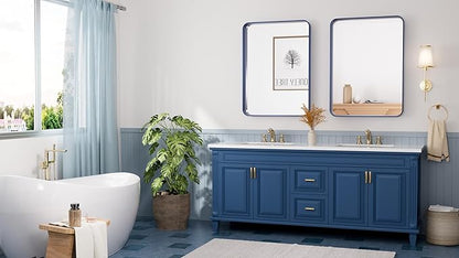 TETOTE 22 x 30 Navy Blue Mirror for Bathroom Metal Frame Wall Mounted Rectangle Mirror for Vanity with Sandy Textured Surface(Horizontal/Vertical)