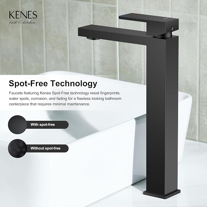 Matte Black Vessel Sink Facuet Single Hole, Tall Bathroom Sink Faucet | Vessel Bowl Faucet with Pop Up Drain & Supply Lines, Lead-Free cUPC & NSF Certified, 1 Hole Faucet for Vanity RV Restroom