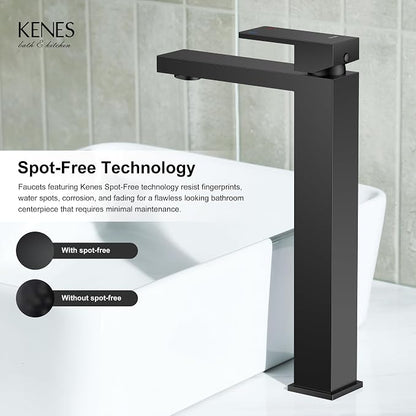 Matte Black Vessel Sink Facuet Single Hole, Tall Bathroom Sink Faucet | Vessel Bowl Faucet with Pop Up Drain & Supply Lines, Lead-Free cUPC & NSF Certified, 1 Hole Faucet for Vanity RV Restroom