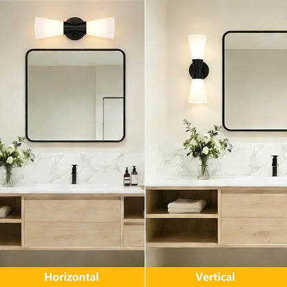 Wall Sconces Set of 2 for Bathroom, Modern Indoor Vanity Light Fixtures 15", Up Down Lighting, Wall Mount Lamp for Living Room Bedroom Hallway Stairway Fireplace Mirror E26 Base 2PC White&Black