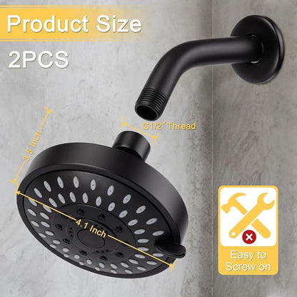 AISOSO Shower Head 2PCS,5-Mode High-Pressure Showerhead 4.1",Matte Black