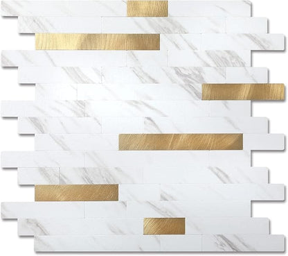 Yipscazo 2026 New Upgrade Peel and Stick Backsplash, Stick on Backsplash Tiles for Kitchen, Bathroom, Fireplace (20 Sheets, White Stone with Gold)