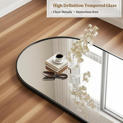 Dewfig Mirror Full Length, 64"X21" Arched Floor Mirror, Round Corner, Black | Aluminum Alloy Frame Full Body Mirror, HD Shatterproof Tempered Glass, Lean/Stand/Wall for Living Room,Bedroom, Dressing Room