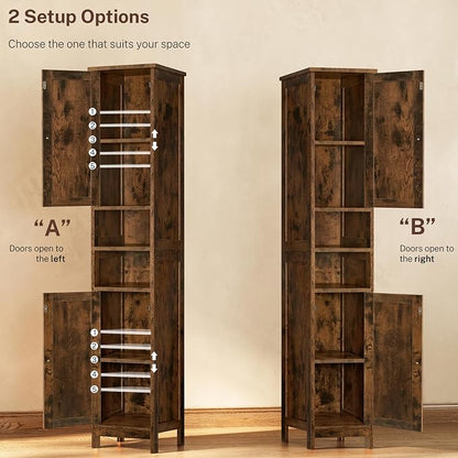 67" Tall Bathroom Cabinet with 2 Adjustable Shelves and 2 Doors, Narrow Bathroom Storage Cabinet for Small Space, Living Room, Entryway, Kitchen, Rustic Brown