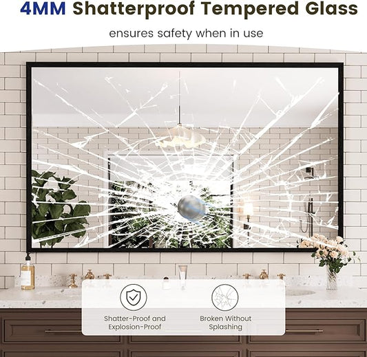 WEER 60X36 Inch Black Bathroom Mirror, Rectangular Framed Mirror for Bathroom, Matte Black Wall Mounted Large Vanity Mirror, Farmhouse Mirror, Tempered Glass, Anti-Rust, Horizontal or Vertical