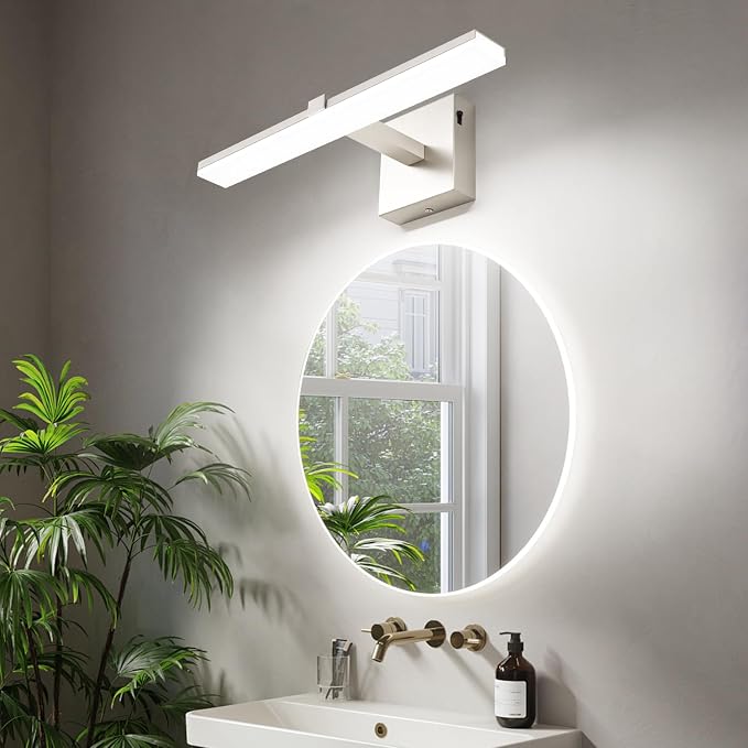 18 Inch Bathroom Vanity Light Over Mirror Brushed Nickel Arm Extra Wide LED Bar 6000K Daylight ETL IP44 CRI85+
