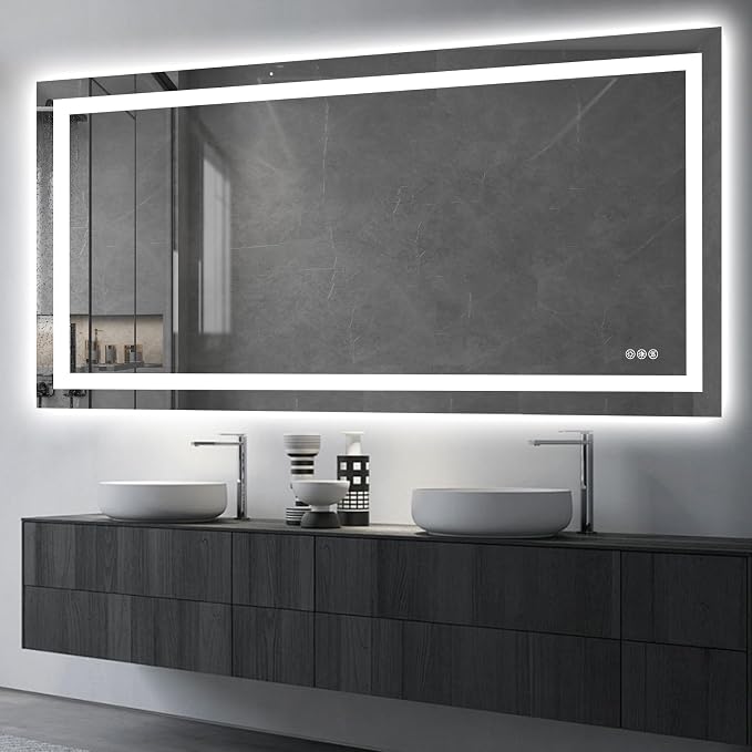 Hivone 72"X36" LED Bathroom Mirror with Lights, Anti-Fog, Dimmable, Backlit + Front Lit, Smart Bathroom Vanity Mirror, Memory Function, Shatterproof, Tempered Glass (Horizontal/Vertical)
