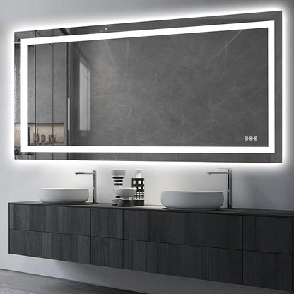 Hivone 72"X36" LED Bathroom Mirror with Lights, Anti-Fog, Dimmable, Backlit + Front Lit, Smart Bathroom Vanity Mirror, Memory Function, Shatterproof, Tempered Glass (Horizontal/Vertical)