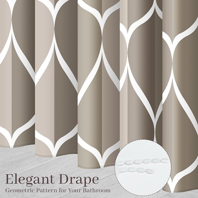 Gelbchu Geometric Shower Curtain for Bathroom, Light Gray Brown, 72x72 | with Hooks, Premium Polyester, Quick Dry, Water Repellent, Machine Washable, Rustproof Grommets, Modern Minimalist