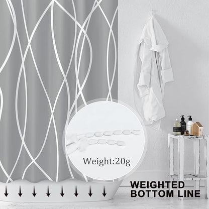 Striped Shower Curtain for Bathroom, Charcoal Grey, 72" W x 72" L | with Hooks, Modern Hotel Style, Water Repellent, Washable, Weighted Hem