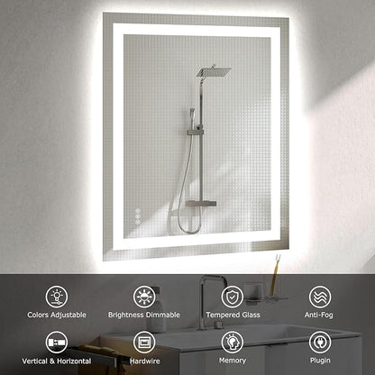 Hivone 30"X36" LED Bathroom Mirror with Lights, Anti-Fog, Dimmable, Backlit + Front Lit, Smart Bathroom Vanity Mirror, Memory Function, Shatterproof, Tempered Glass (Horizontal/Vertical)